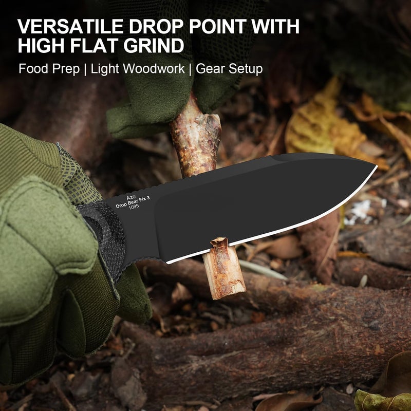 KIZER Drop Bear Fix 3 Fixed Blade Knife, 3.8" 1095 Blade EDC Camping Knife with Black Micarta Handle, Small Hunting Knives with Sheath, Outdoor Survival Knives with Pocket Clip and Lanyard, 1101A3 - Image 3